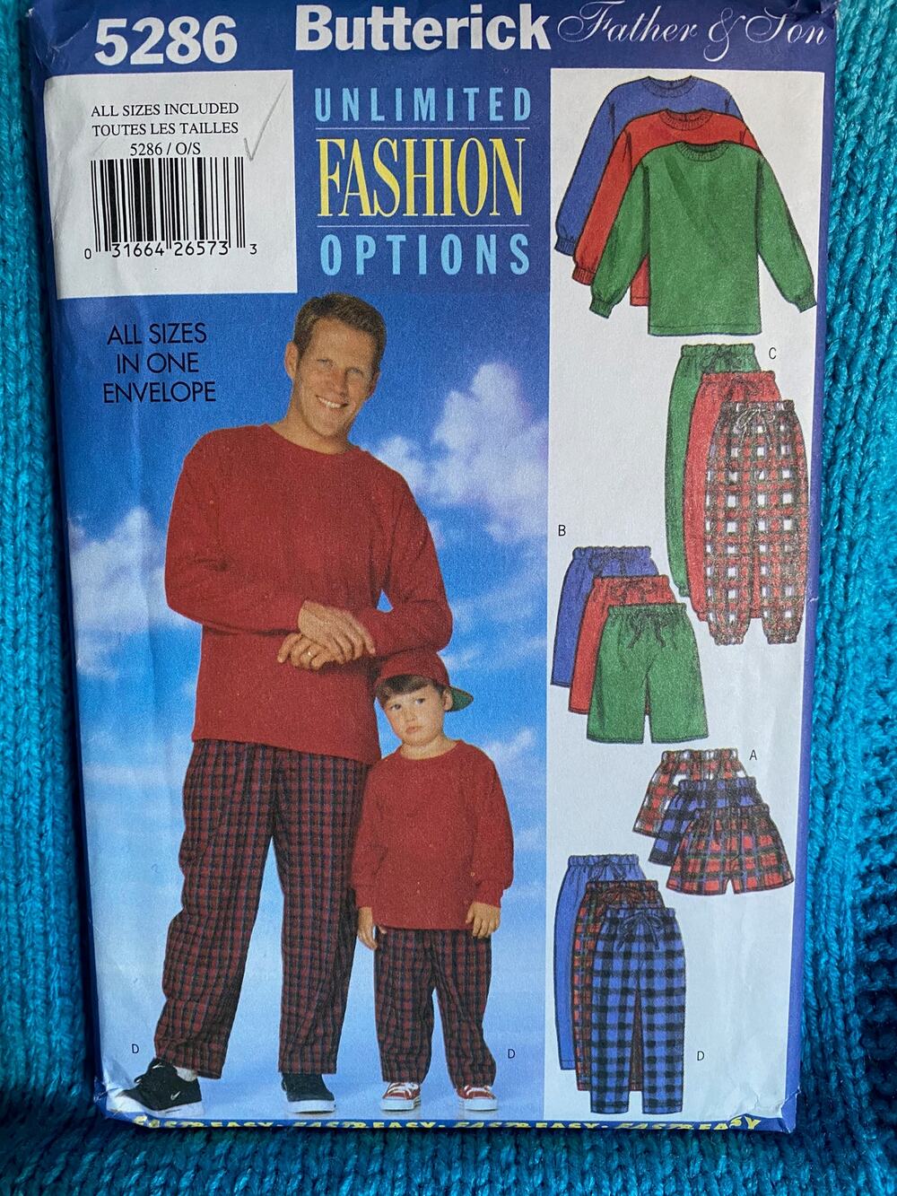 Butterick Sewing pattern 5286 men boys top pants shorts